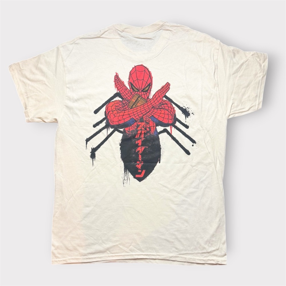 CVLA Marvel Spider-Man Graphic T-Shirt Cream Mens Large Streetwear Katakana
